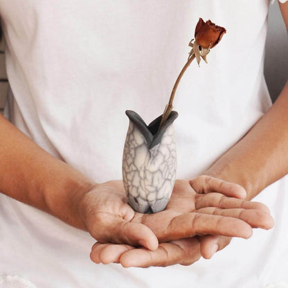 RAAQUU Hana F Mini Ceramic Vase 3.5" Raku Fired Pottery Gift Unique Handmade ceramic pottery raku vases, urns, and home decor, sculptures, wall decor, gifts by Adil Ghani