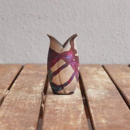 RAAQUU Hana F Mini Ceramic Vase 3.5" Raku Fired Pottery Gift Unique Handmade ceramic pottery raku vases, urns, and home decor, sculptures, wall decor, gifts by Adil Ghani