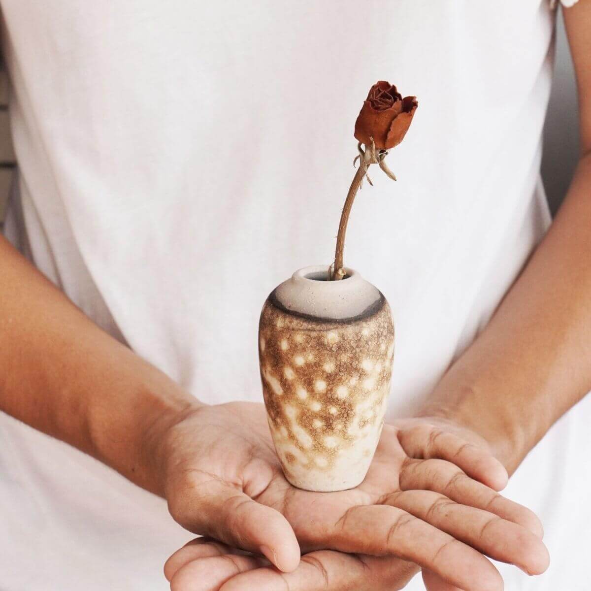 RAAQUU Hana L Mini Ceramic Vase 3.5" Raku Fired Pottery Gift Unique Handmade ceramic pottery raku vases, urns, and home decor, sculptures, wall decor, gifts by Adil Ghani