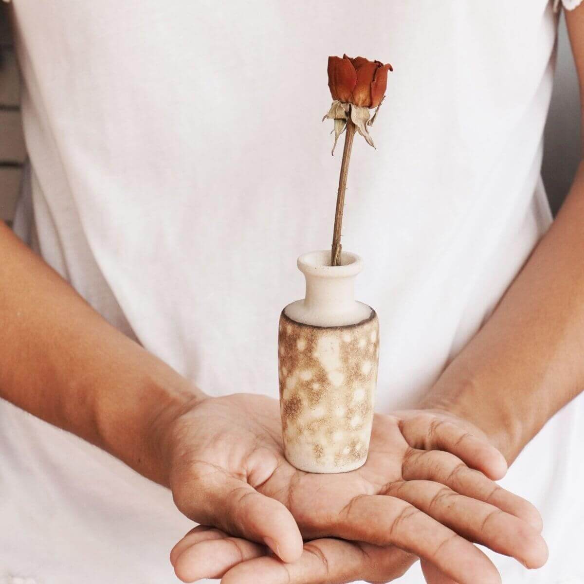 RAAQUU Hana Mini Ceramic Vase 3.5" Raku Fired Pottery Gift Unique Handmade ceramic pottery raku vases, urns, and home decor, sculptures, wall decor, gifts by Adil Ghani