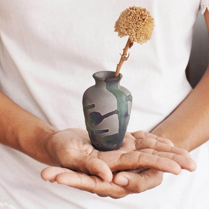 RAAQUU Hana Mini Ceramic Vase 3.5" Raku Fired Pottery Gift Unique Handmade ceramic pottery raku vases, urns, and home decor, sculptures, wall decor, gifts by Adil Ghani