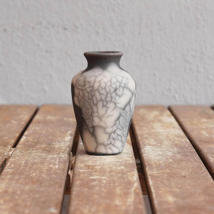 RAAQUU Hana O Mini Ceramic Vase 3.5" Raku Fired Pottery Gift Unique Handmade ceramic pottery raku vases, urns, and home decor, sculptures, wall decor, gifts by Adil Ghani