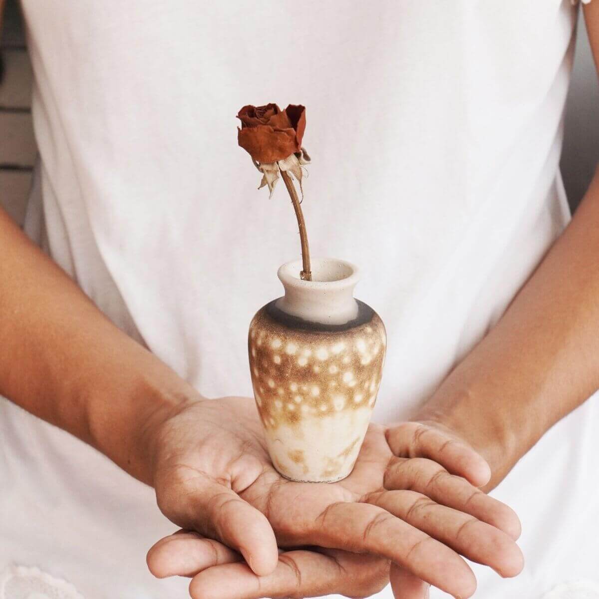 RAAQUU Hana O Mini Ceramic Vase 3.5" Raku Fired Pottery Gift Unique Handmade ceramic pottery raku vases, urns, and home decor, sculptures, wall decor, gifts by Adil Ghani