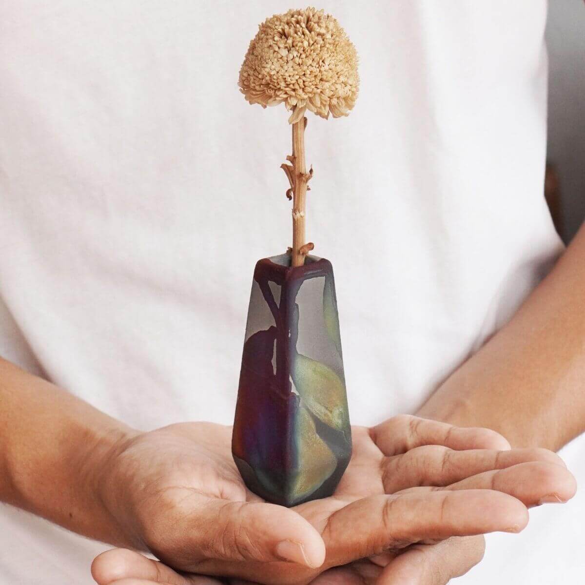 RAAQUU Hana R Mini Ceramic Vase 3.5" Raku Fired Pottery Gift Unique Handmade ceramic pottery raku vases, urns, and home decor, sculptures, wall decor, gifts by Adil Ghani