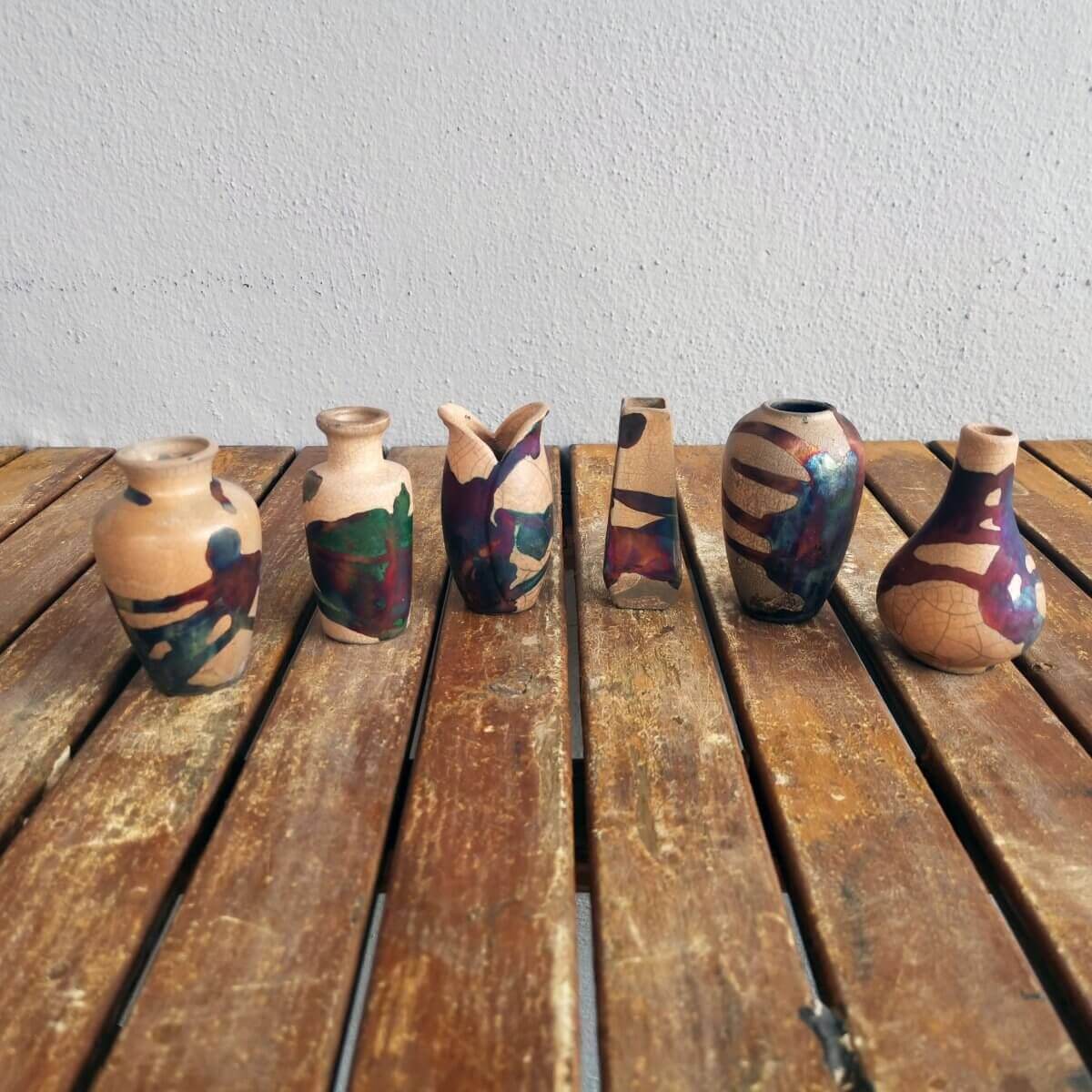 RAAQUU Hana Set Mini Ceramic Vase 3.5" Raku Fired Pottery Gift Unique Handmade ceramic pottery raku vases, urns, and home decor, sculptures, wall decor, gifts by Adil Ghani