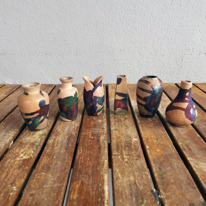 RAAQUU Hana Set Mini Ceramic Vase 3.5" Raku Fired Pottery Gift Unique Handmade ceramic pottery raku vases, urns, and home decor, sculptures, wall decor, gifts by Adil Ghani