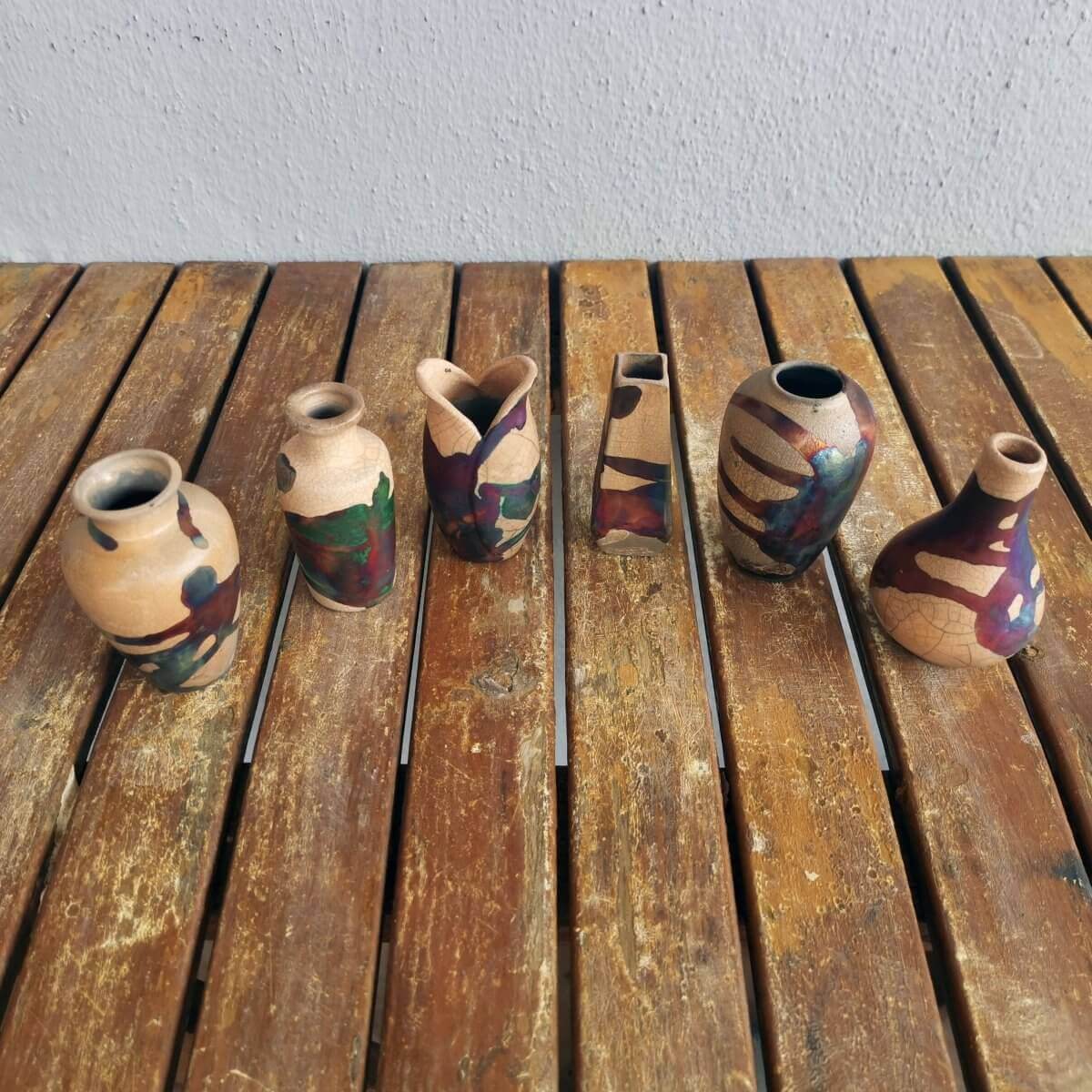 RAAQUU Hana Set Mini Ceramic Vase 3.5" Raku Fired Pottery Gift Unique Handmade ceramic pottery raku vases, urns, and home decor, sculptures, wall decor, gifts by Adil Ghani