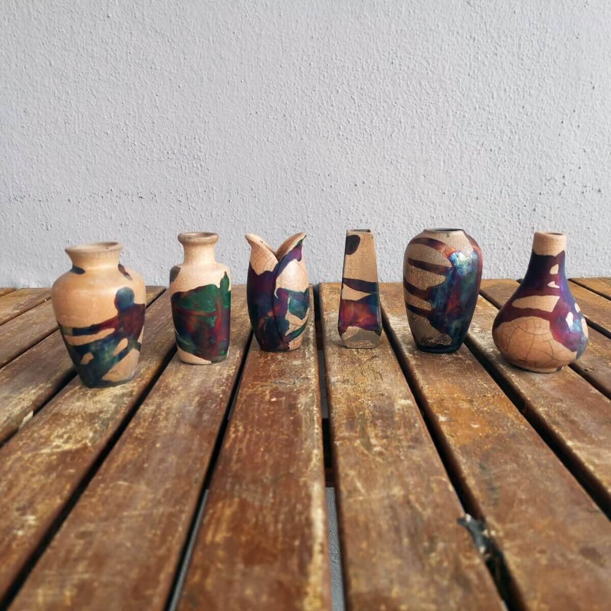 RAAQUU Hana Set Mini Ceramic Vase 3.5" Raku Fired Pottery Gift Unique Handmade ceramic pottery raku vases, urns, and home decor, sculptures, wall decor, gifts by Adil Ghani