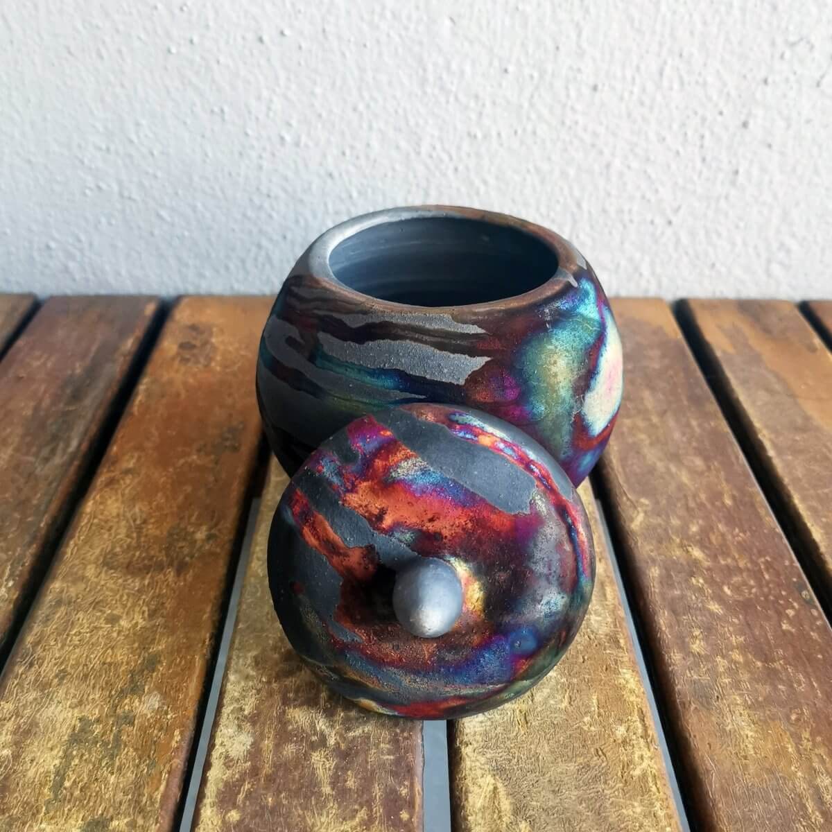 RAAQUU KIOKU Small raku pottery Urn for Remains - 12 oz capacity for child, pet, dog, cat Unique Handmade ceramic pottery raku vases, urns, and home decor, sculptures, wall decor, gifts by Adil Ghani
