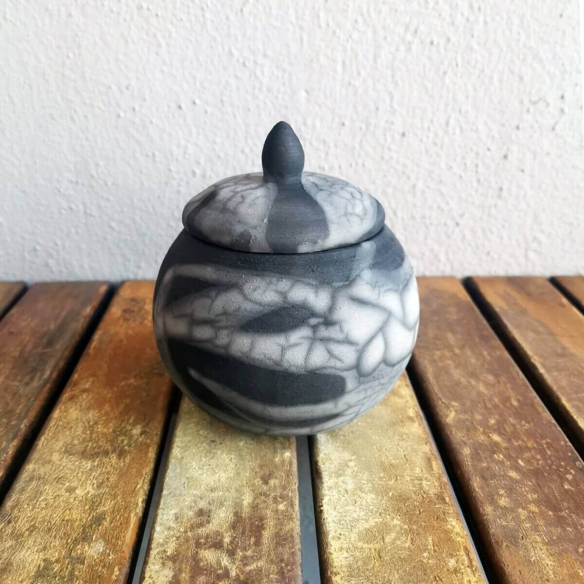 RAAQUU KIOKU Small raku pottery Urn for Remains - 12 oz capacity for child, pet, dog, cat Unique Handmade ceramic pottery raku vases, urns, and home decor, sculptures, wall decor, gifts by Adil Ghani