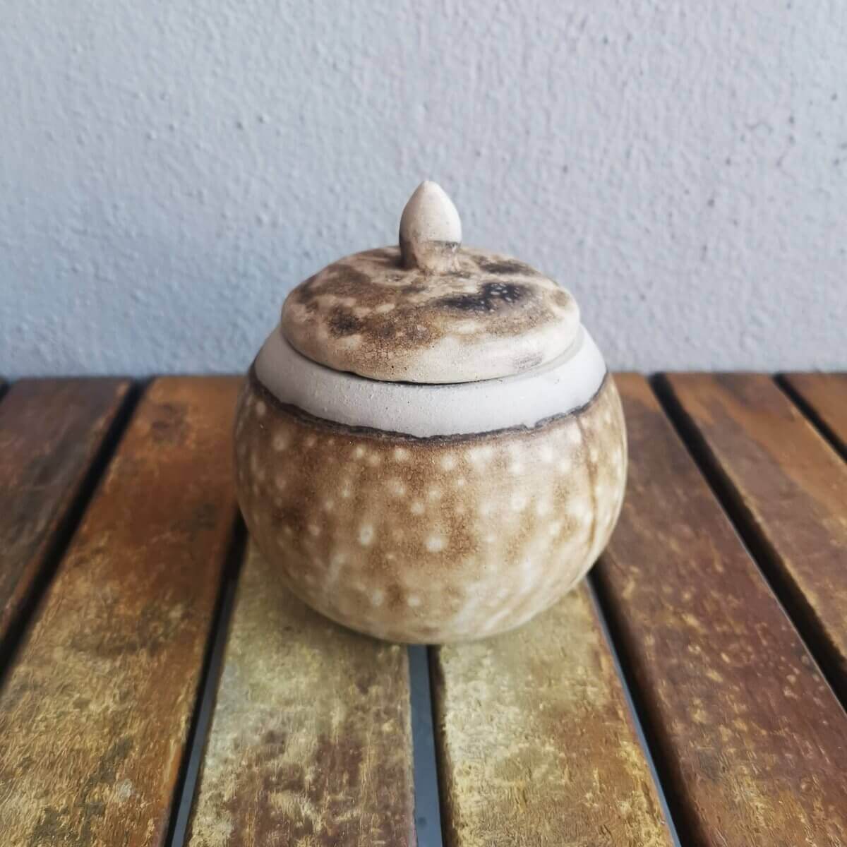 RAAQUU KIOKU Small raku pottery Urn for Remains - 12 oz capacity for child, pet, dog, cat Unique Handmade ceramic pottery raku vases, urns, and home decor, sculptures, wall decor, gifts by Adil Ghani