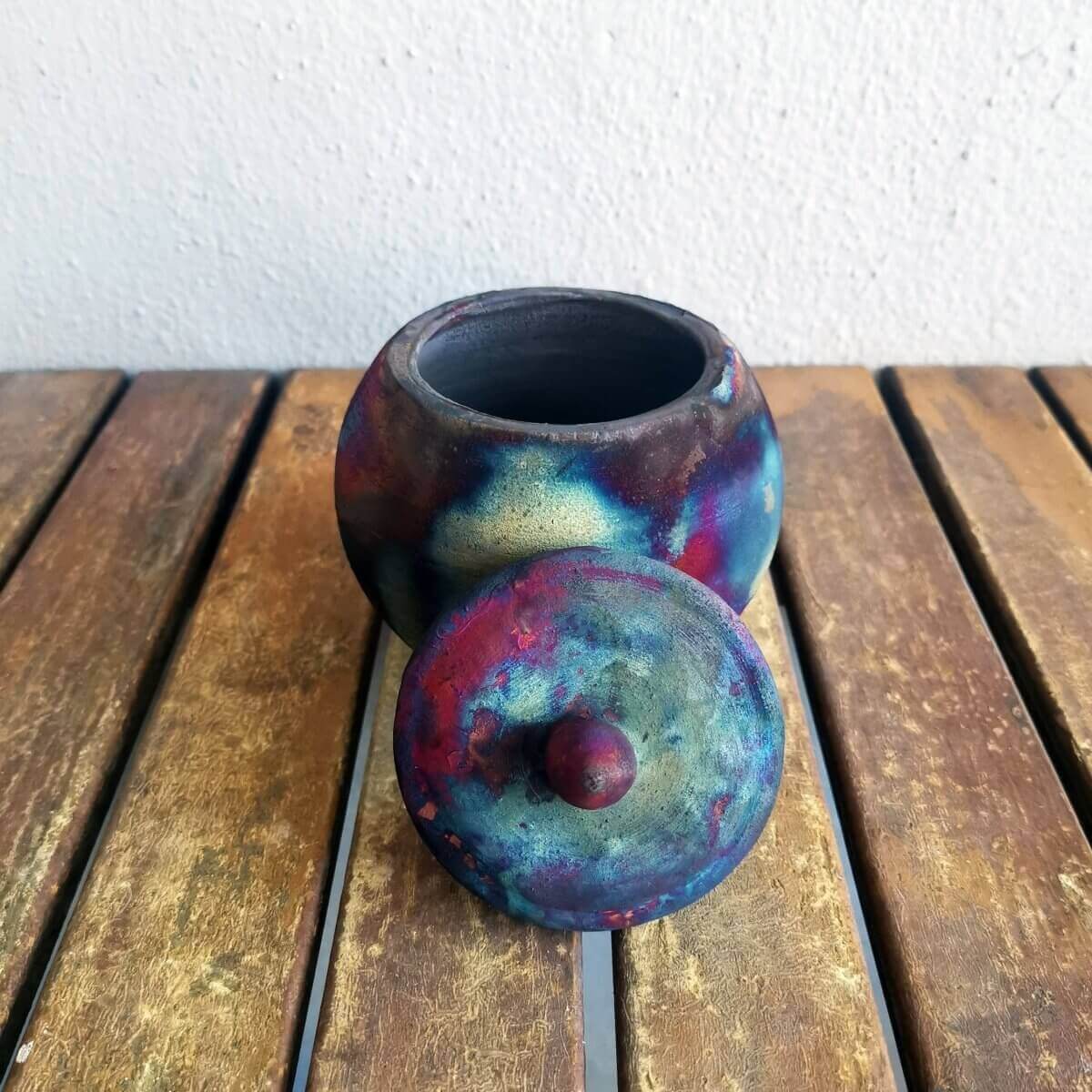 RAAQUU KIOKU Small raku pottery Urn for Remains - 12 oz capacity for child, pet, dog, cat Unique Handmade ceramic pottery raku vases, urns, and home decor, sculptures, wall decor, gifts by Adil Ghani