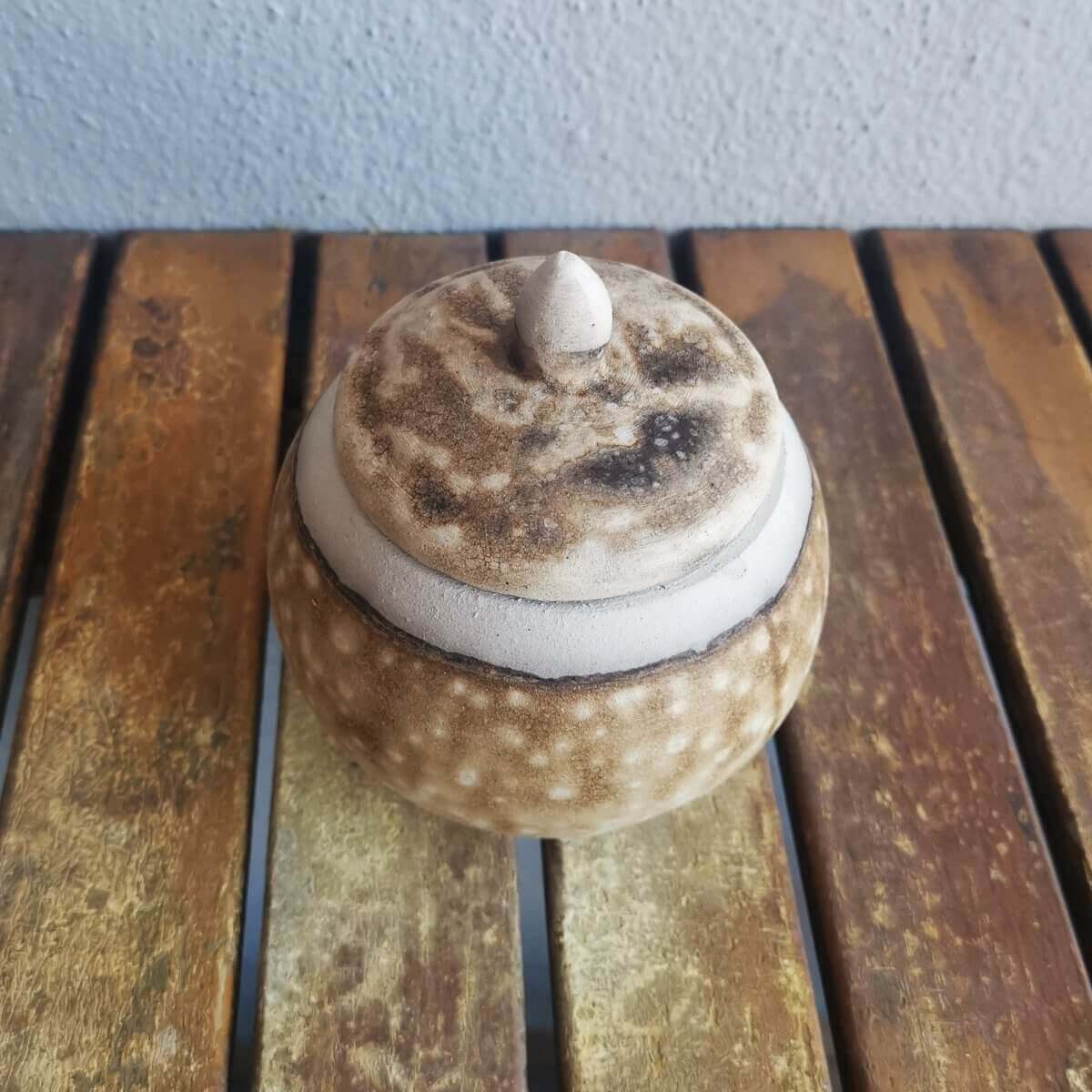 RAAQUU KIOKU Small raku pottery Urn for Remains - 12 oz capacity for child, pet, dog, cat Unique Handmade ceramic pottery raku vases, urns, and home decor, sculptures, wall decor, gifts by Adil Ghani