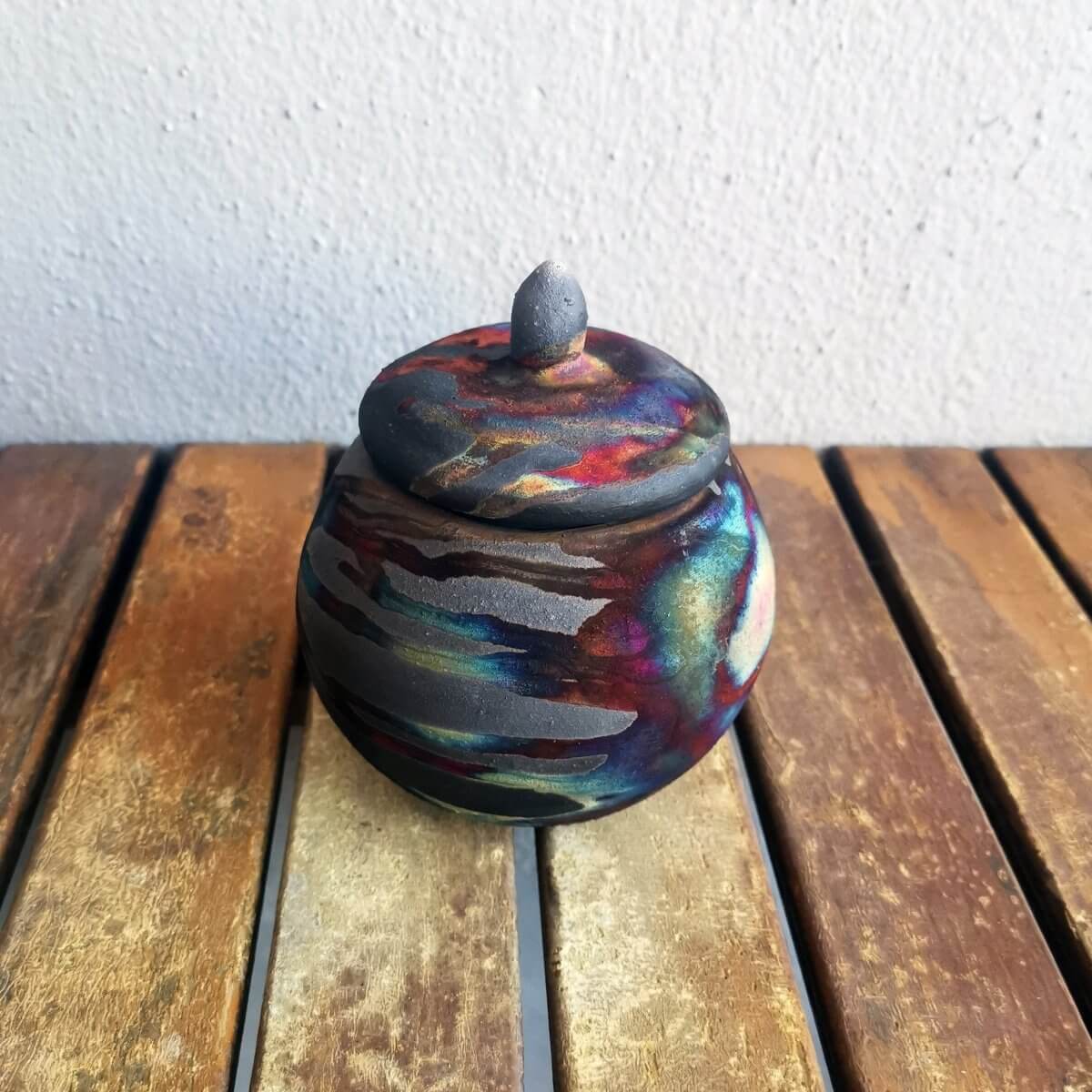 RAAQUU KIOKU Small raku pottery Urn for Remains - 12 oz capacity for child, pet, dog, cat Unique Handmade ceramic pottery raku vases, urns, and home decor, sculptures, wall decor, gifts by Adil Ghani
