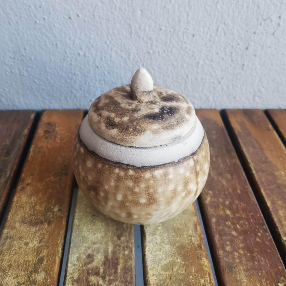 RAAQUU KIOKU Small raku pottery Urn for Remains - 12 oz capacity for child, pet, dog, cat Unique Handmade ceramic pottery raku vases, urns, and home decor, sculptures, wall decor, gifts by Adil Ghani