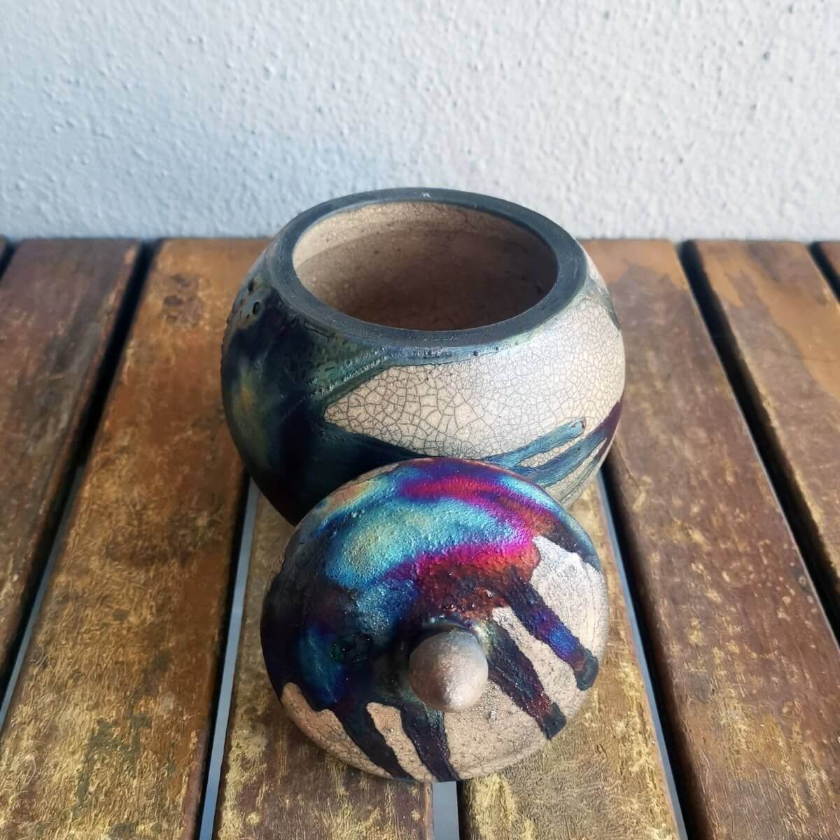 RAAQUU KIOKU Small raku pottery Urn for Remains - 12 oz capacity for child, pet, dog, cat Unique Handmade ceramic pottery raku vases, urns, and home decor, sculptures, wall decor, gifts by Adil Ghani