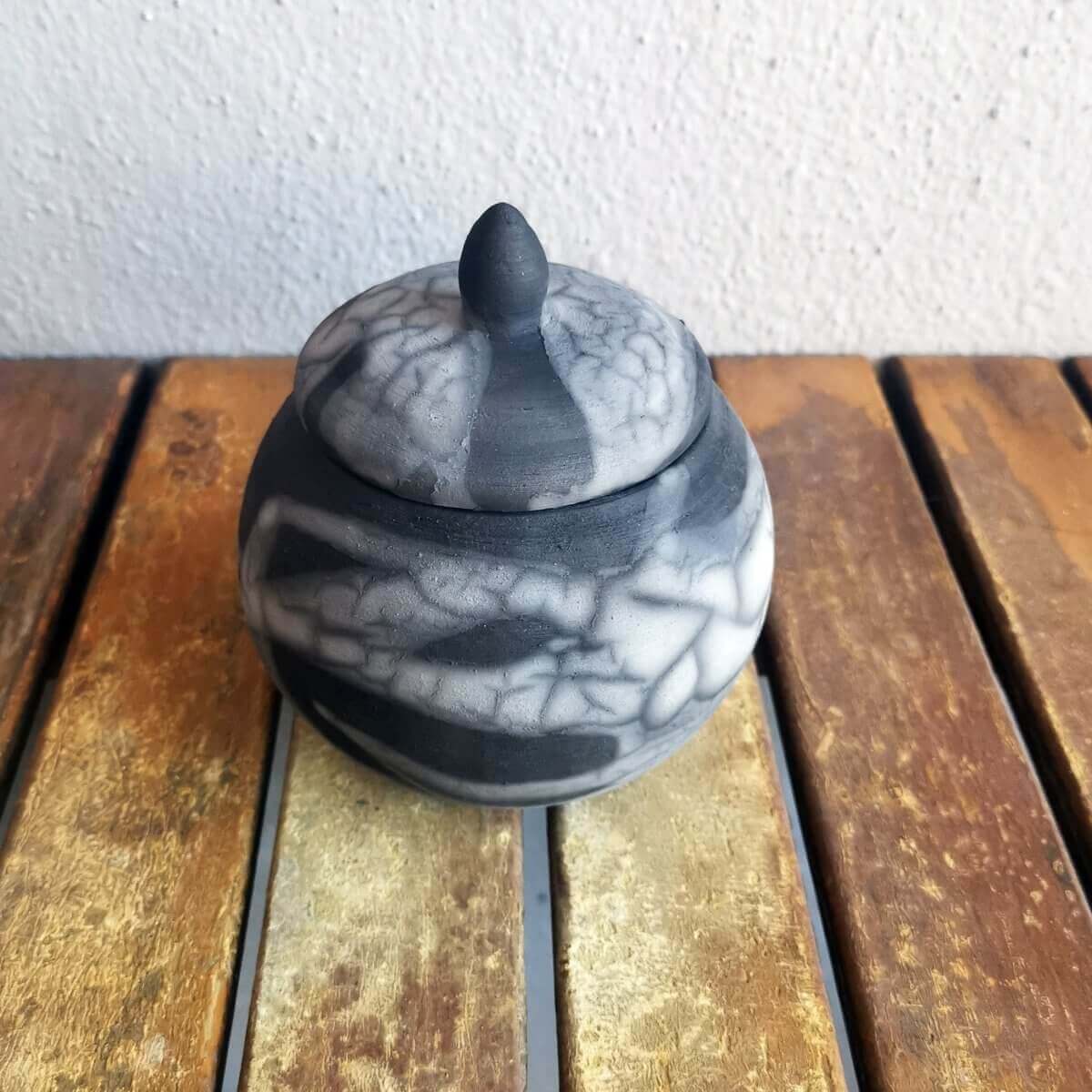 RAAQUU KIOKU Small raku pottery Urn for Remains - 12 oz capacity for child, pet, dog, cat Unique Handmade ceramic pottery raku vases, urns, and home decor, sculptures, wall decor, gifts by Adil Ghani