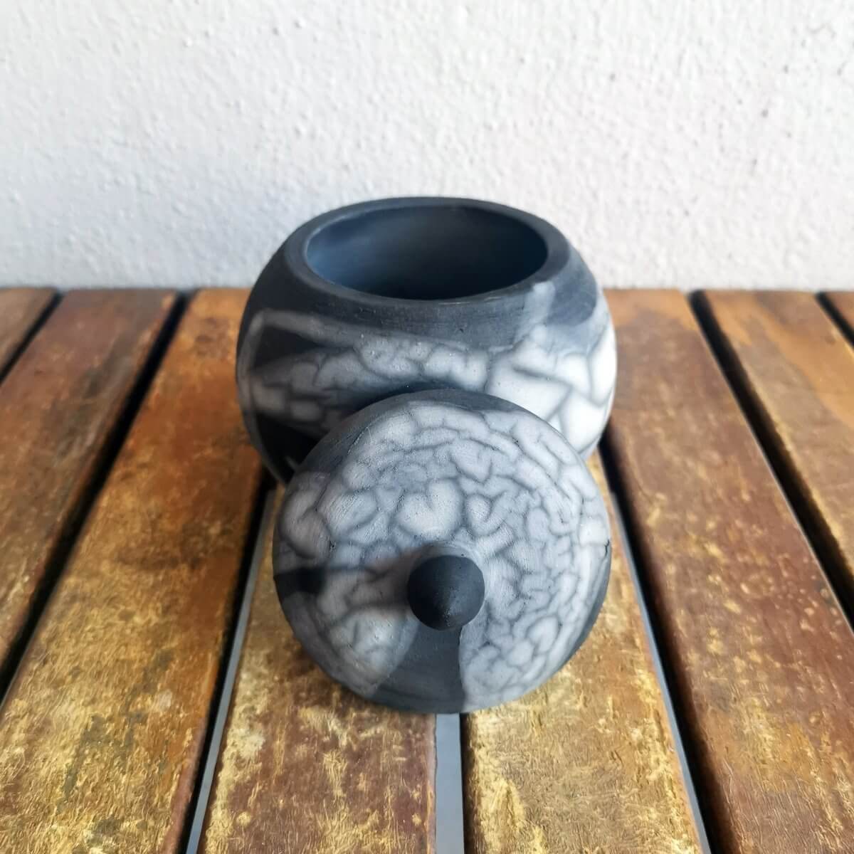 RAAQUU KIOKU Small raku pottery Urn for Remains - 12 oz capacity for child, pet, dog, cat Unique Handmade ceramic pottery raku vases, urns, and home decor, sculptures, wall decor, gifts by Adil Ghani