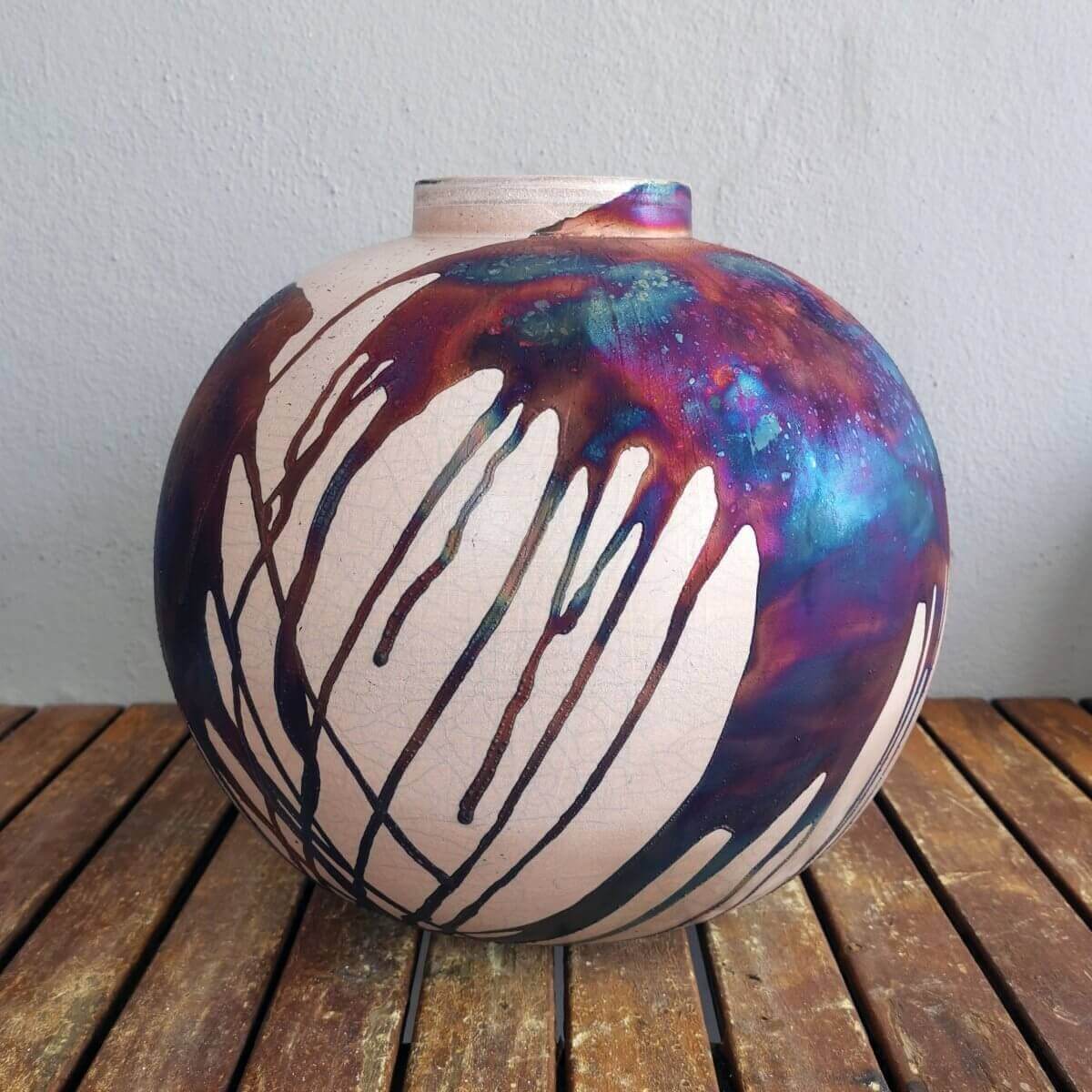 RAAQUU Large 13" Globe XL Vase PRE-ORDER Raku Ceramic Pottery Unique Handmade ceramic pottery raku vases, urns, and home decor, sculptures, wall decor, gifts by Adil Ghani