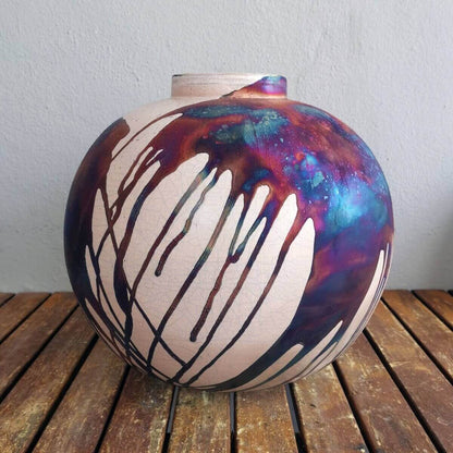 RAAQUU Large 13" Globe XL Vase PRE-ORDER Raku Ceramic Pottery Unique Handmade ceramic pottery raku vases, urns, and home decor, sculptures, wall decor, gifts by Adil Ghani