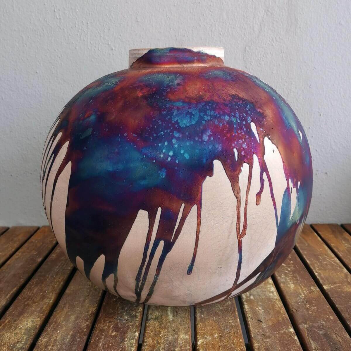RAAQUU Large 13" Globe XL Vase PRE-ORDER Raku Ceramic Pottery Unique Handmade ceramic pottery raku vases, urns, and home decor, sculptures, wall decor, gifts by Adil Ghani