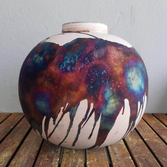 RAAQUU Large 13" Globe XL Vase PRE-ORDER Raku Ceramic Pottery Unique Handmade ceramic pottery raku vases, urns, and home decor, sculptures, wall decor, gifts by Adil Ghani