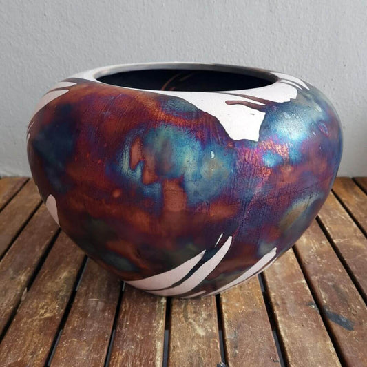 RAAQUU Large 13" Wide Tsubomi Vase PRE-ORDER Raku Pottery Unique Handmade ceramic pottery raku vases, urns, and home decor, sculptures, wall decor, gifts by Adil Ghani