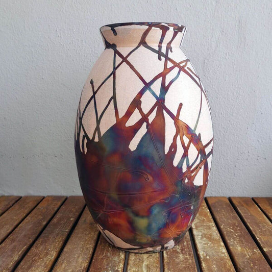 RAAQUU Large 14" Oval XL Ceramic Vase PRE-ORDER Raku Pottery Unique Handmade ceramic pottery raku vases, urns, and home decor, sculptures, wall decor, gifts by Adil Ghani