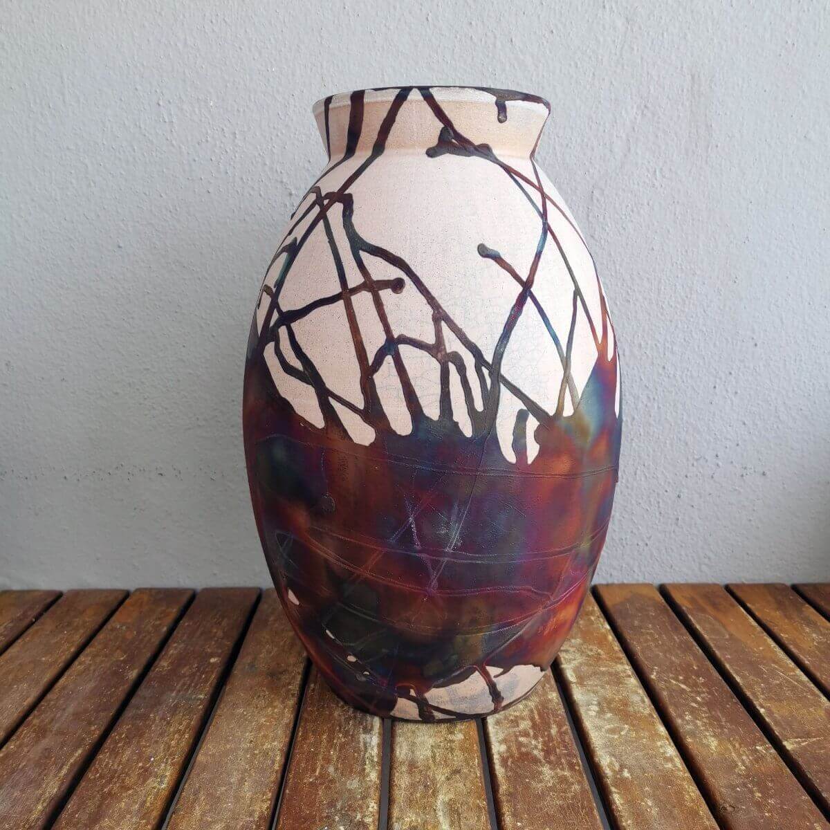 RAAQUU Large 14" Oval XL Ceramic Vase PRE-ORDER Raku Pottery Unique Handmade ceramic pottery raku vases, urns, and home decor, sculptures, wall decor, gifts by Adil Ghani