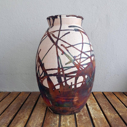 RAAQUU Large 14" Oval XL Ceramic Vase PRE-ORDER Raku Pottery Unique Handmade ceramic pottery raku vases, urns, and home decor, sculptures, wall decor, gifts by Adil Ghani