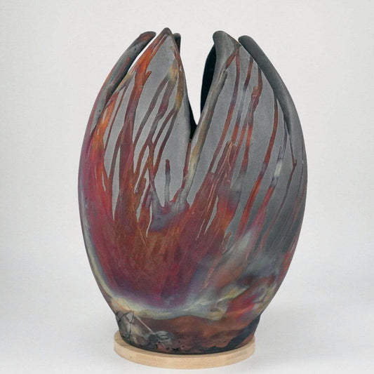 RAAQUU Large Flower Ceramic Vase Carbon Copper S/N0000162 11" Raku Pottery Unique Handmade ceramic pottery raku vases, urns, and home decor, sculptures, wall decor, gifts by Adil Ghani