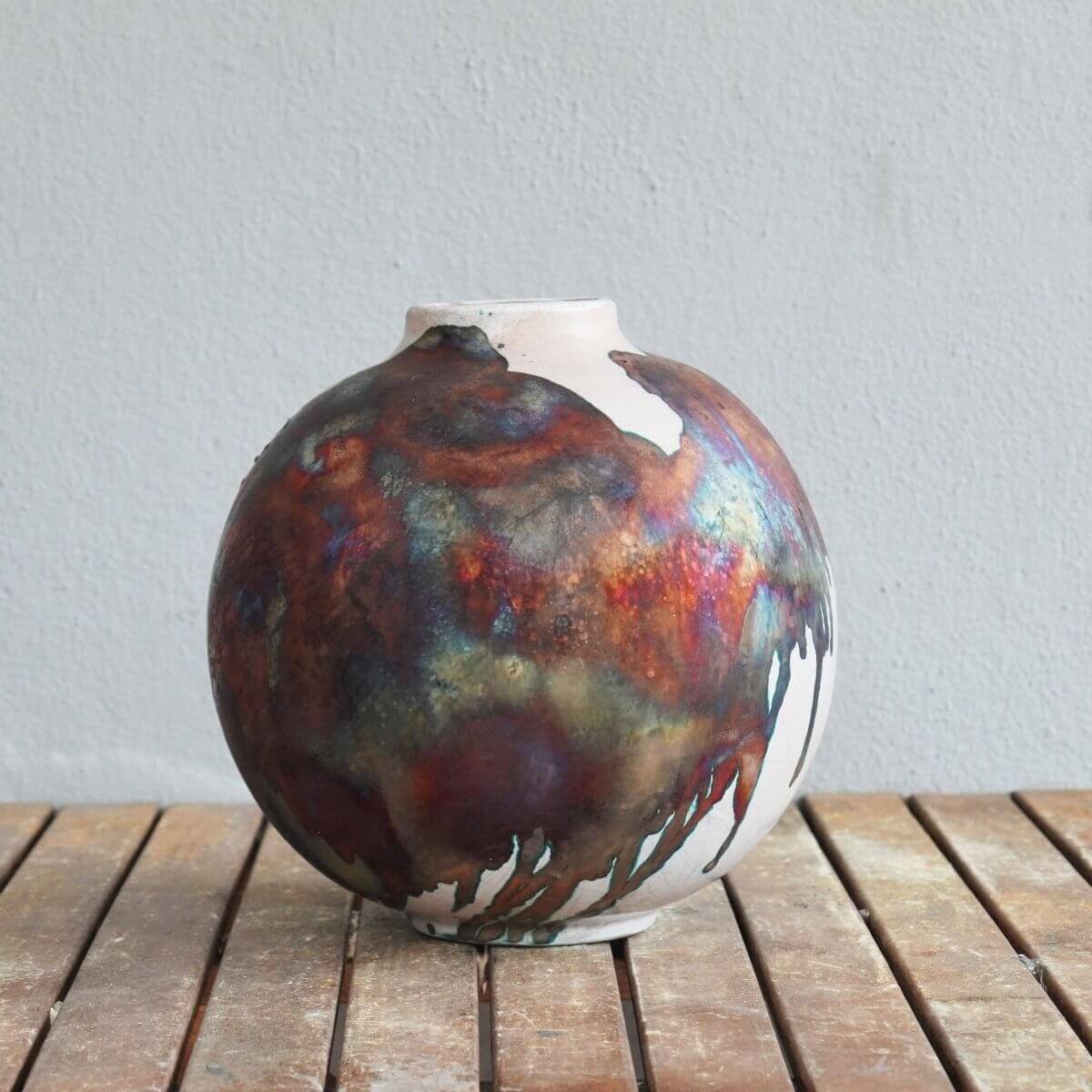 RAAQUU Large Globe Ceramic Vase Half Copper Matte S/N0000468 11" Raku Pottery Unique Handmade ceramic pottery raku vases, urns, and home decor, sculptures, wall decor, gifts by Adil Ghani