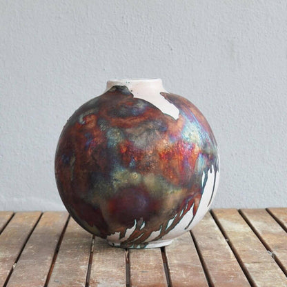 RAAQUU Large Globe Ceramic Vase Half Copper Matte S/N0000468 11" Raku Pottery Unique Handmade ceramic pottery raku vases, urns, and home decor, sculptures, wall decor, gifts by Adil Ghani
