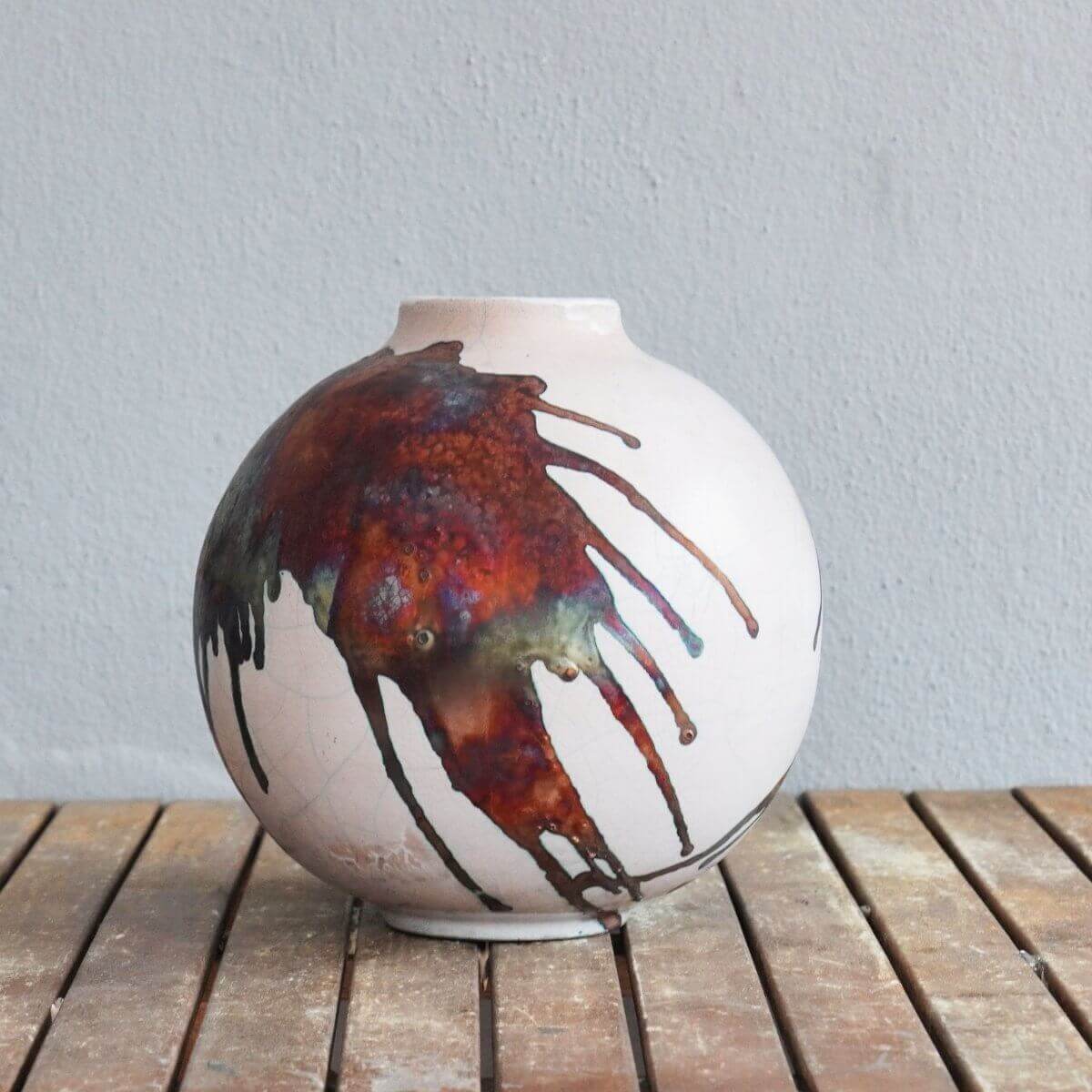 RAAQUU Large Globe Ceramic Vase Half Copper Matte S/N0000468 11" Raku Pottery Unique Handmade ceramic pottery raku vases, urns, and home decor, sculptures, wall decor, gifts by Adil Ghani
