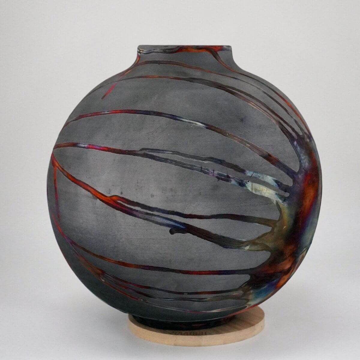 RAAQUU Large Globe Ceramic Vase Carbon Copper S/N0000646 11" Raku Pottery Unique Handmade ceramic pottery raku vases, urns, and home decor, sculptures, wall decor, gifts by Adil Ghani