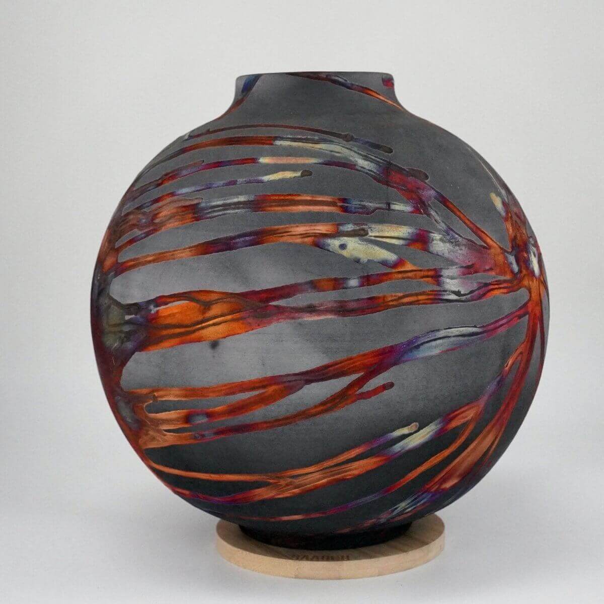 RAAQUU Large Globe Ceramic Vase Carbon Copper S/N0000646 11" Raku Pottery Unique Handmade ceramic pottery raku vases, urns, and home decor, sculptures, wall decor, gifts by Adil Ghani