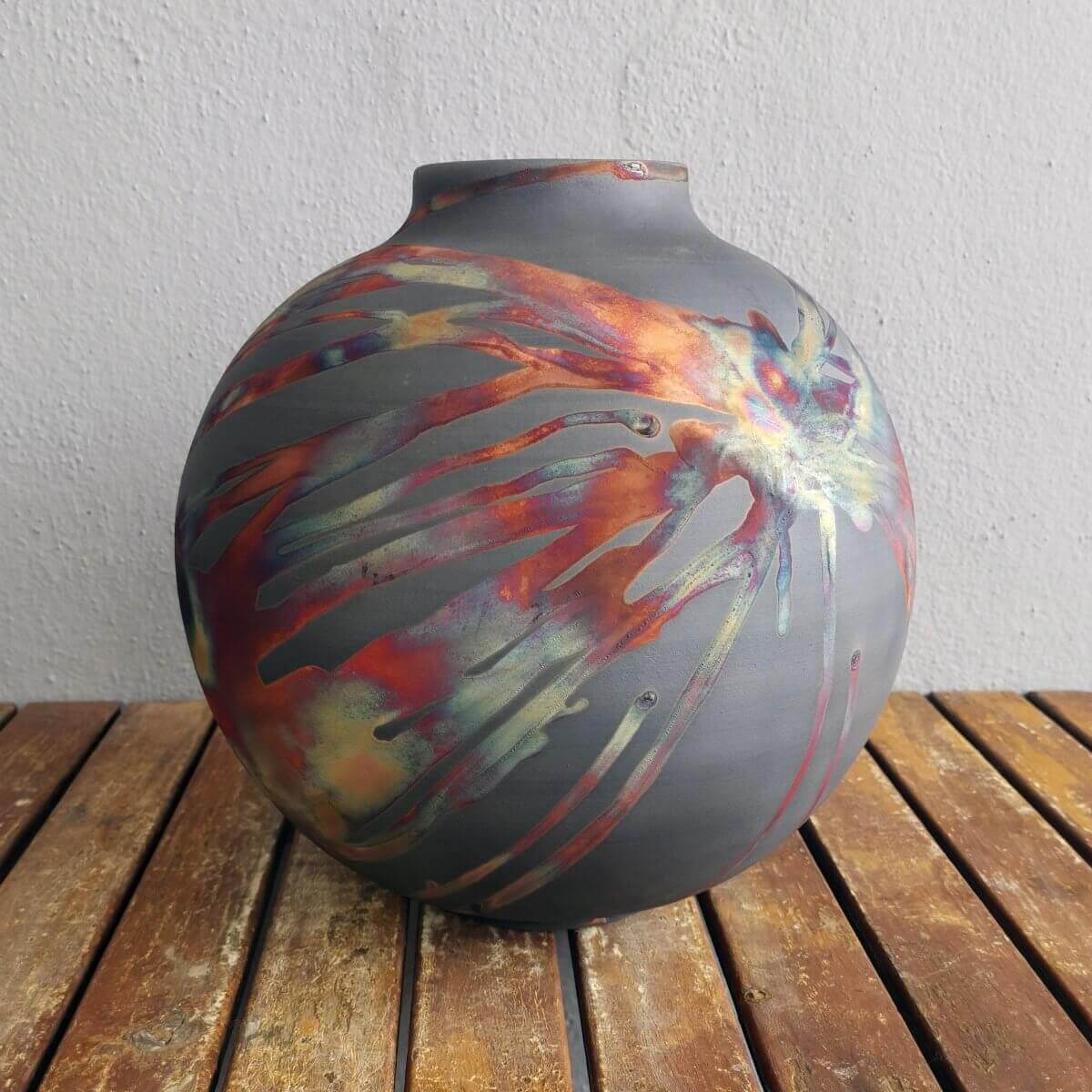 RAAQUU Large Globe Ceramic Vase Carbon Copper S/N0000578 11" Raku Pottery Unique Handmade ceramic pottery raku vases, urns, and home decor, sculptures, wall decor, gifts by Adil Ghani