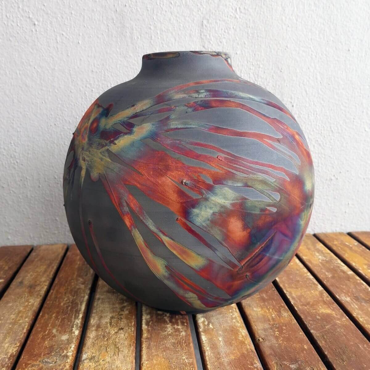 RAAQUU Large Globe Ceramic Vase Carbon Copper S/N0000578 11" Raku Pottery Unique Handmade ceramic pottery raku vases, urns, and home decor, sculptures, wall decor, gifts by Adil Ghani