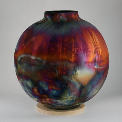 RAAQUU Large Globe Ceramic Vase Full Copper Matte S/N0000579 11" Raku Pottery - RAAQUU