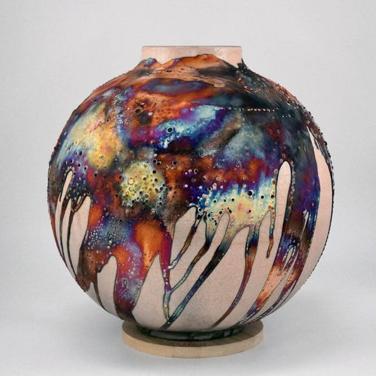 RAAQUU Large Globe Ceramic Vase Half Copper Matte S/N0000401 11" Raku Pottery Unique Handmade ceramic pottery raku vases, urns, and home decor, sculptures, wall decor, gifts by Adil Ghani