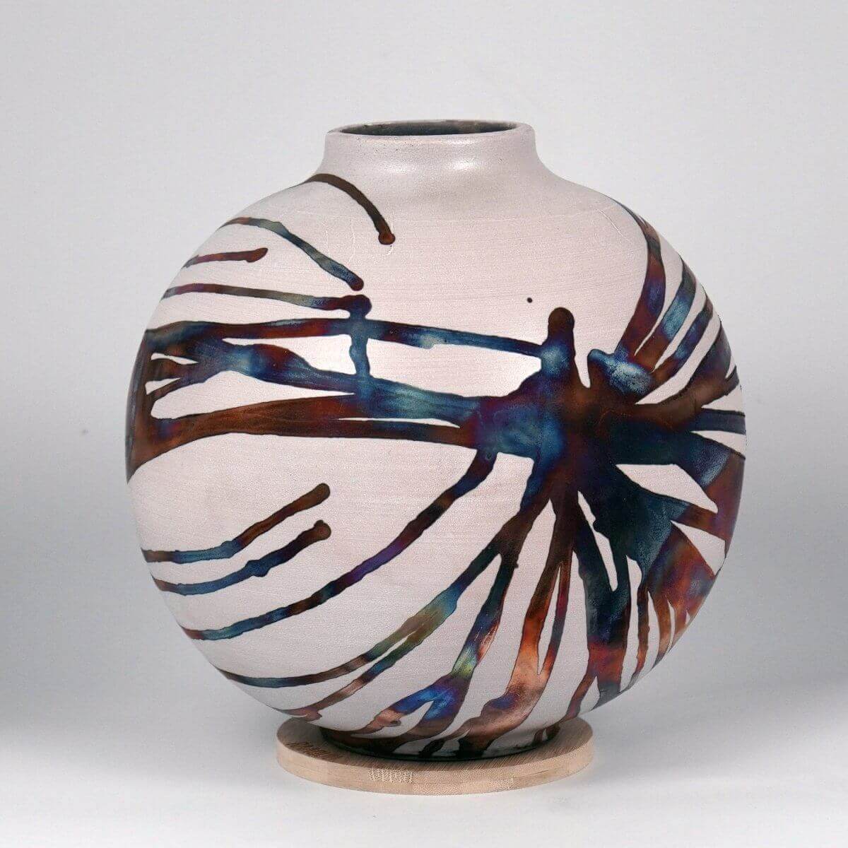 RAAQUU Large Globe Ceramic Vase Half Copper Matte S/N0000427 11" Raku Pottery - RAAQUU