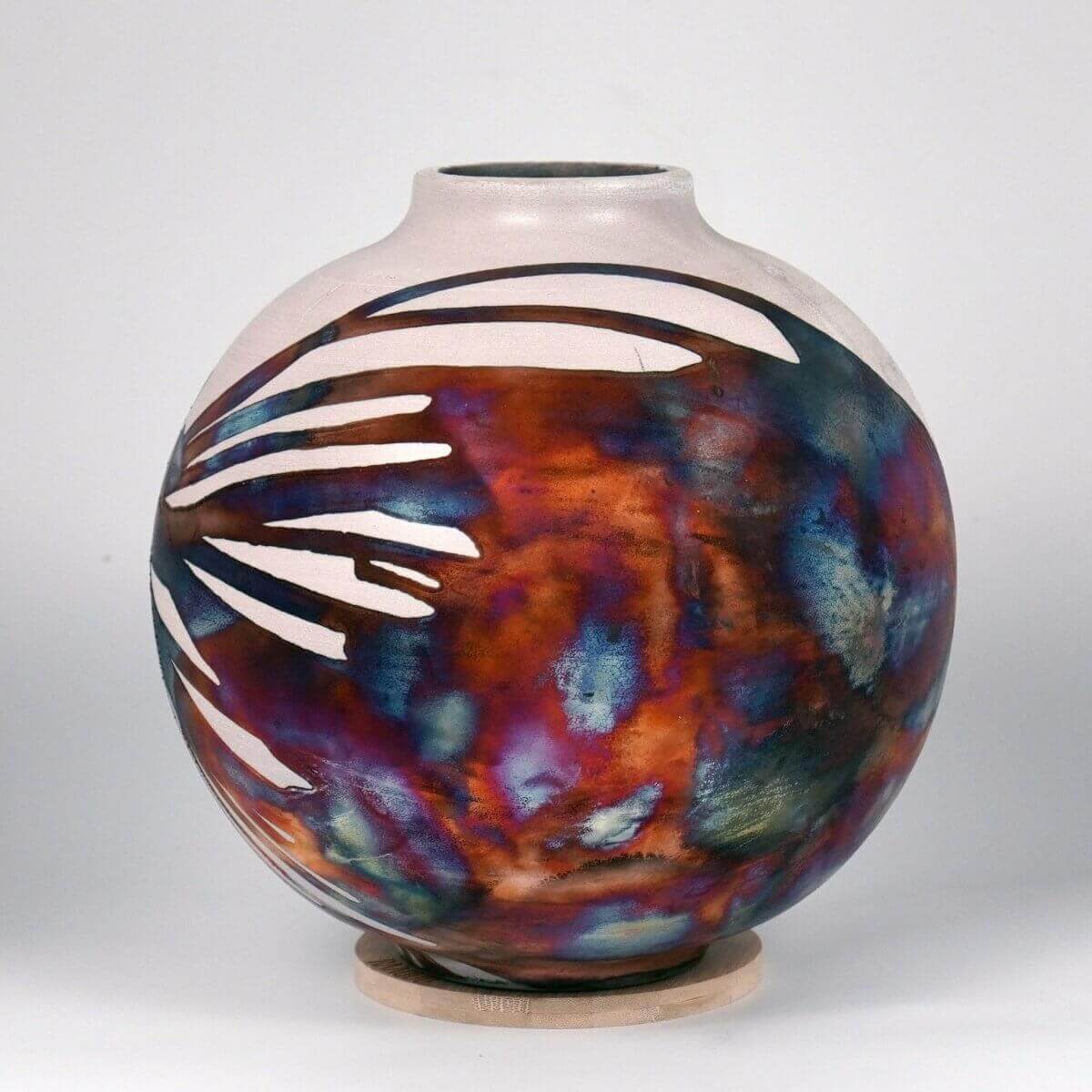 RAAQUU Large Globe Ceramic Vase Half Copper Matte S/N0000427 11" Raku Pottery - RAAQUU