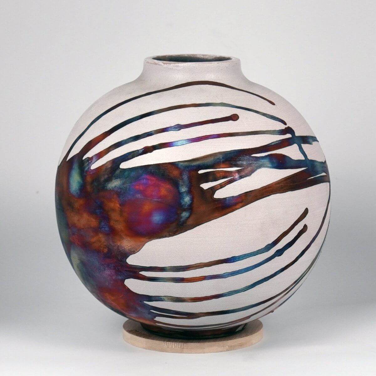 RAAQUU Large Globe Ceramic Vase Half Copper Matte S/N0000427 11" Raku Pottery - RAAQUU