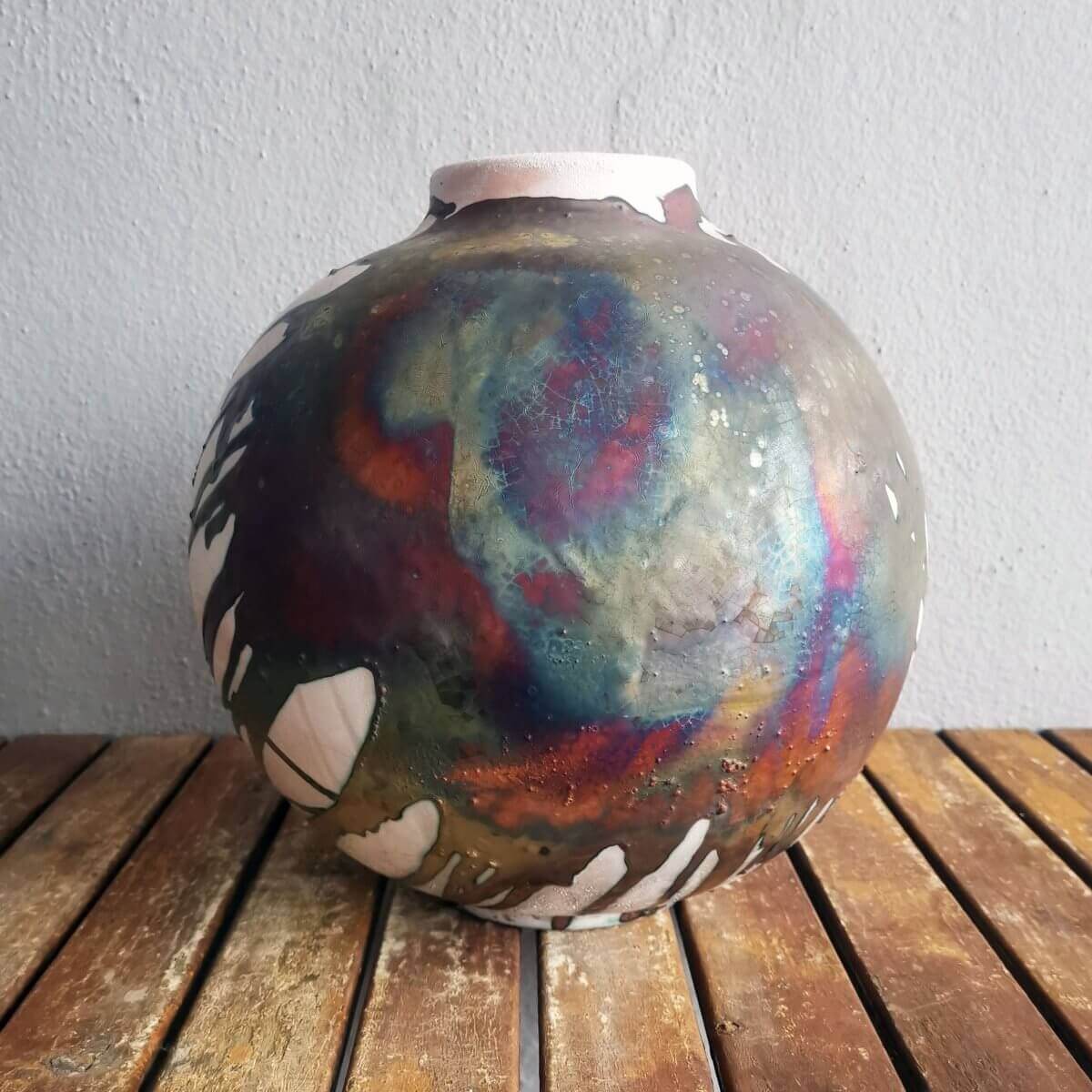 RAAQUU Large Globe Ceramic Vase Half Copper Matte S/N0000469 11" Raku Pottery Unique Handmade ceramic pottery raku vases, urns, and home decor, sculptures, wall decor, gifts by Adil Ghani