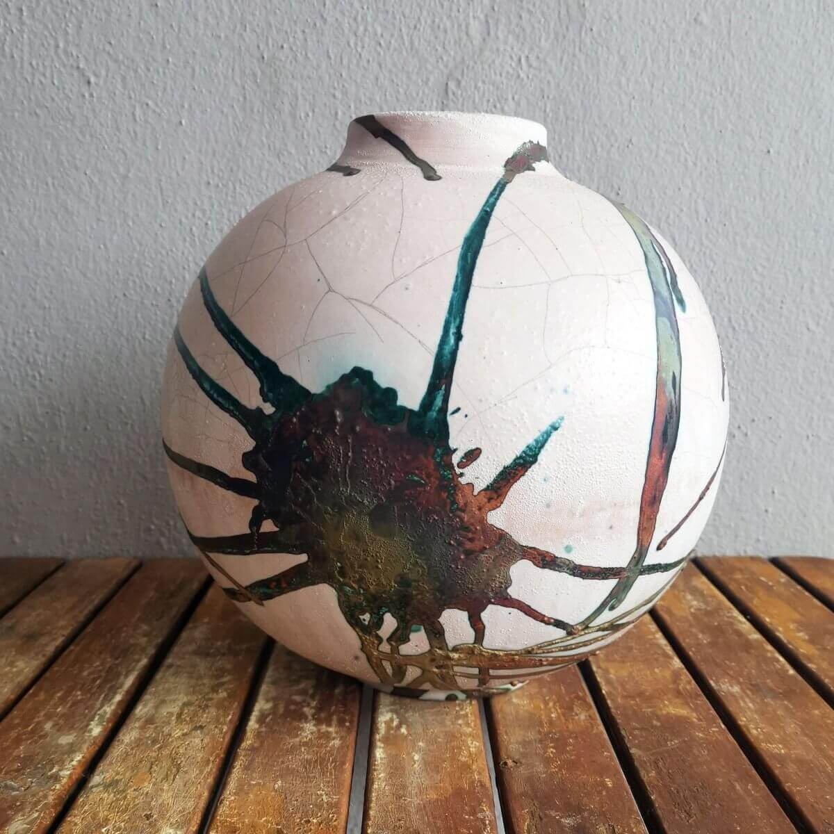 RAAQUU Large Globe Ceramic Vase Half Copper Matte S/N0000469 11" Raku Pottery Unique Handmade ceramic pottery raku vases, urns, and home decor, sculptures, wall decor, gifts by Adil Ghani