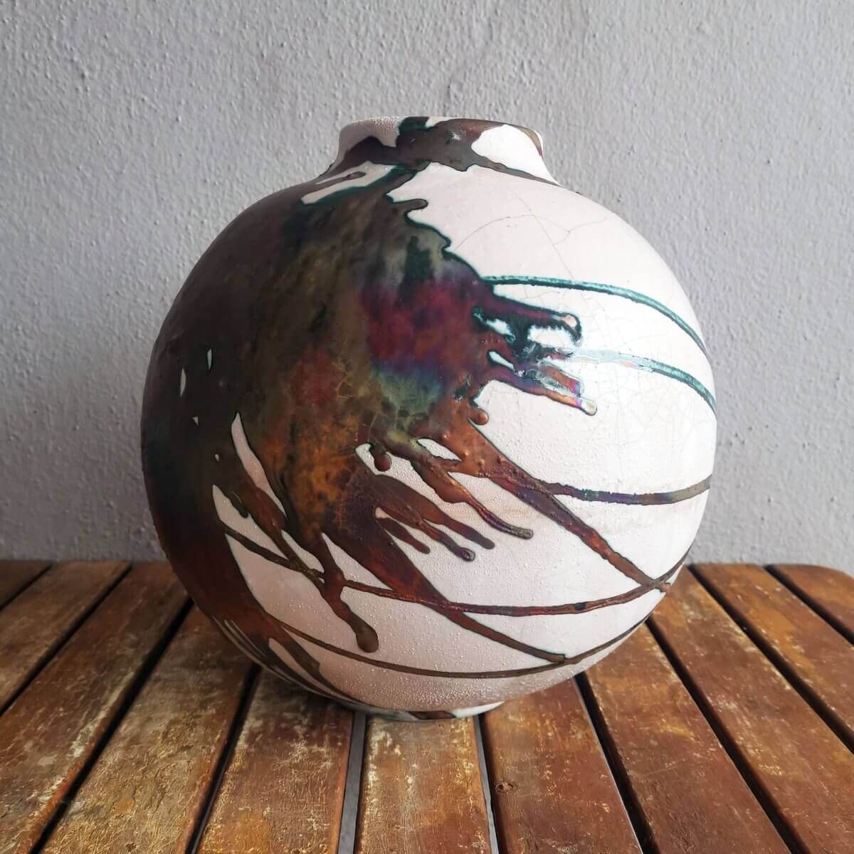 RAAQUU Large Globe Ceramic Vase Half Copper Matte S/N0000469 11" Raku Pottery Unique Handmade ceramic pottery raku vases, urns, and home decor, sculptures, wall decor, gifts by Adil Ghani
