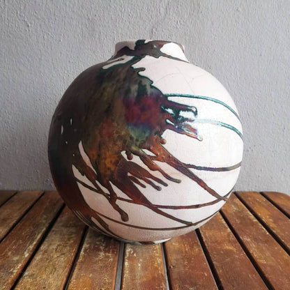 RAAQUU Large Globe Ceramic Vase Half Copper Matte S/N0000469 11" Raku Pottery Unique Handmade ceramic pottery raku vases, urns, and home decor, sculptures, wall decor, gifts by Adil Ghani