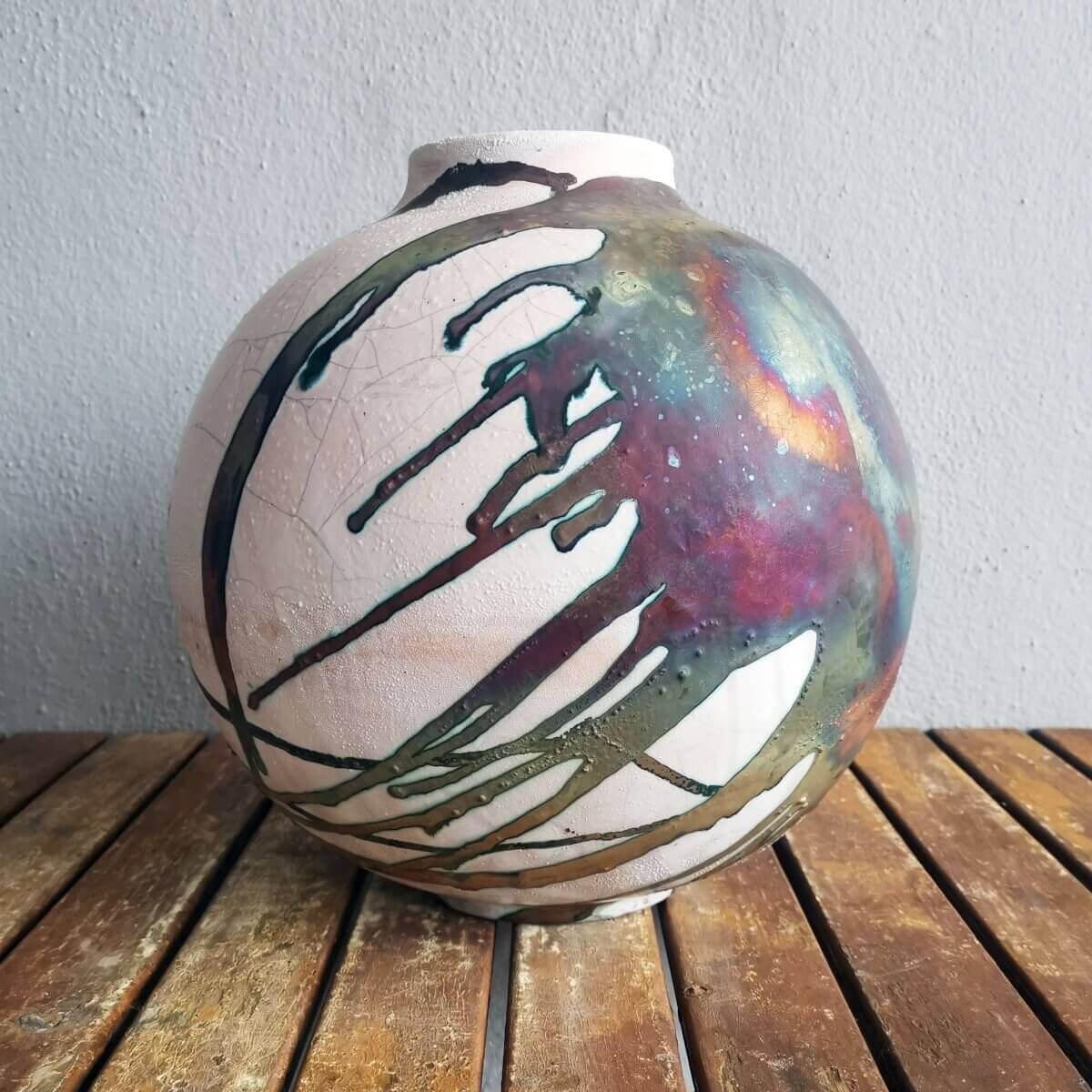 RAAQUU Large Globe Ceramic Vase Half Copper Matte S/N0000469 11" Raku Pottery Unique Handmade ceramic pottery raku vases, urns, and home decor, sculptures, wall decor, gifts by Adil Ghani