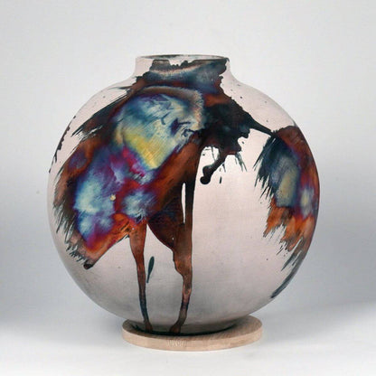 RAAQUU Large Globe Ceramic Vase Half Copper Matte S/N0000562 11" Raku Pottery - RAAQUU