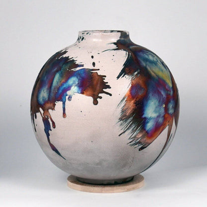 RAAQUU Large Globe Ceramic Vase Half Copper Matte S/N0000562 11" Raku Pottery - RAAQUU